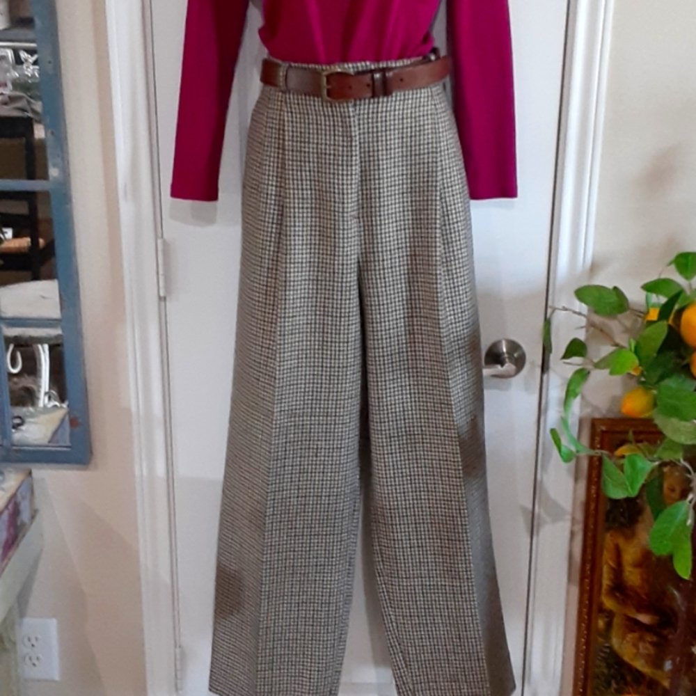 RAFAELLA  Wool Tweed, Pleated Wide Leg Trousers Size 14